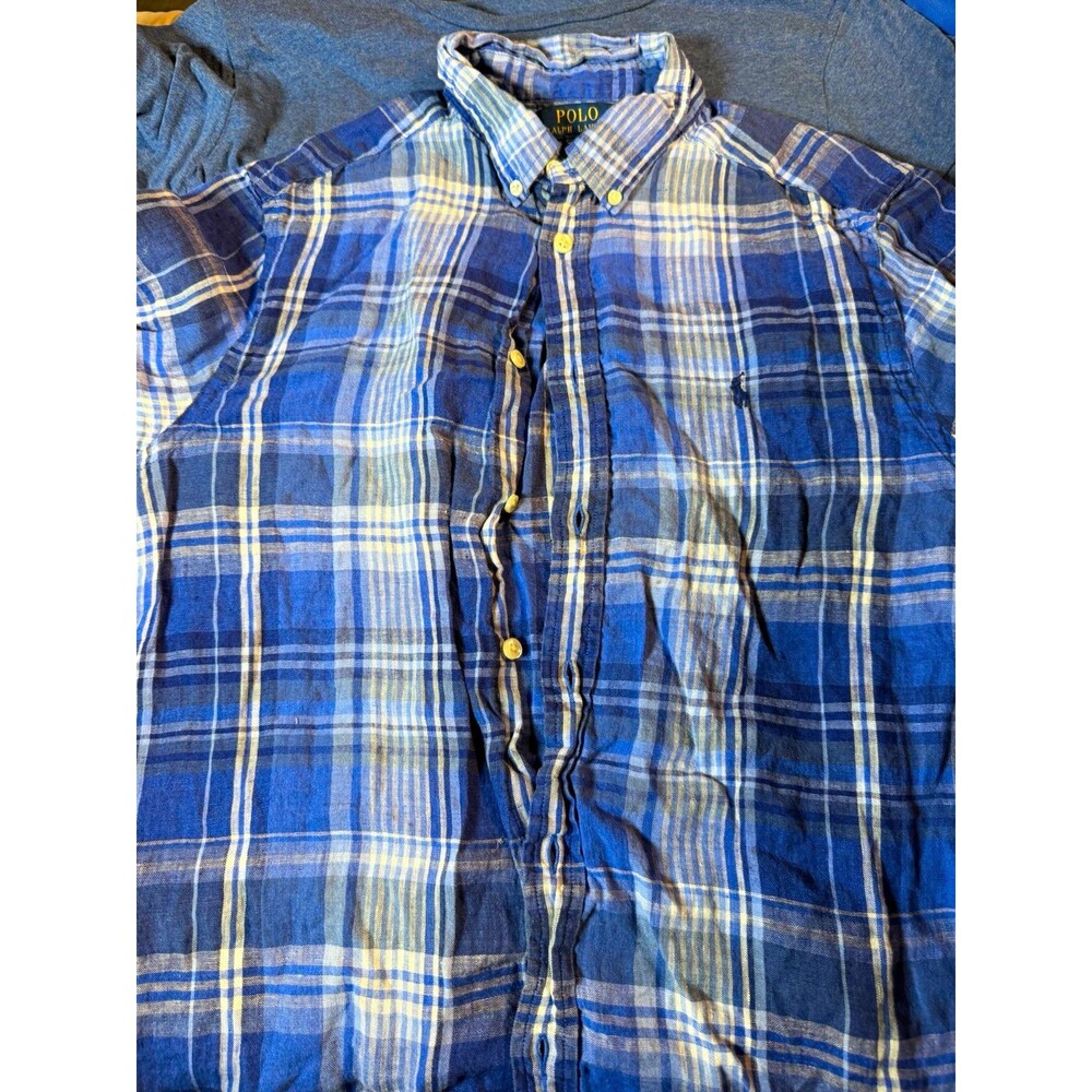 Polo Ralph Lauren Men's XL Blue White Plaid Long Sleeve Button-Down Woven